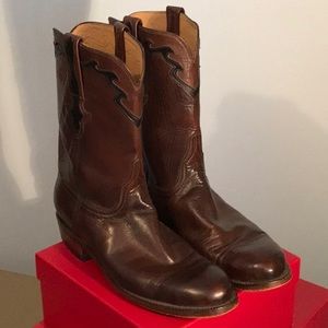 LUCCHESE western boot brown with black trim sz 9.5